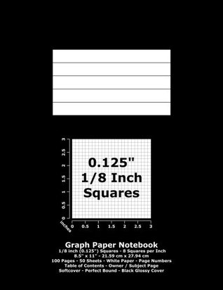 Download Graph Paper Notebook: 0.125 Inch (1/8) Squares - 8.5 x 11 - 21.59 cm x 27.94 cm - 100 Pages - 50 Sheets - White Paper - Page Numbers - Table of Contents - Black Glossy Cover - NOT A BOOK | PDF
